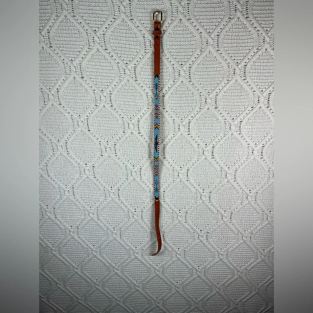 Brown Leather‎ Beaded Aztec Design Belt